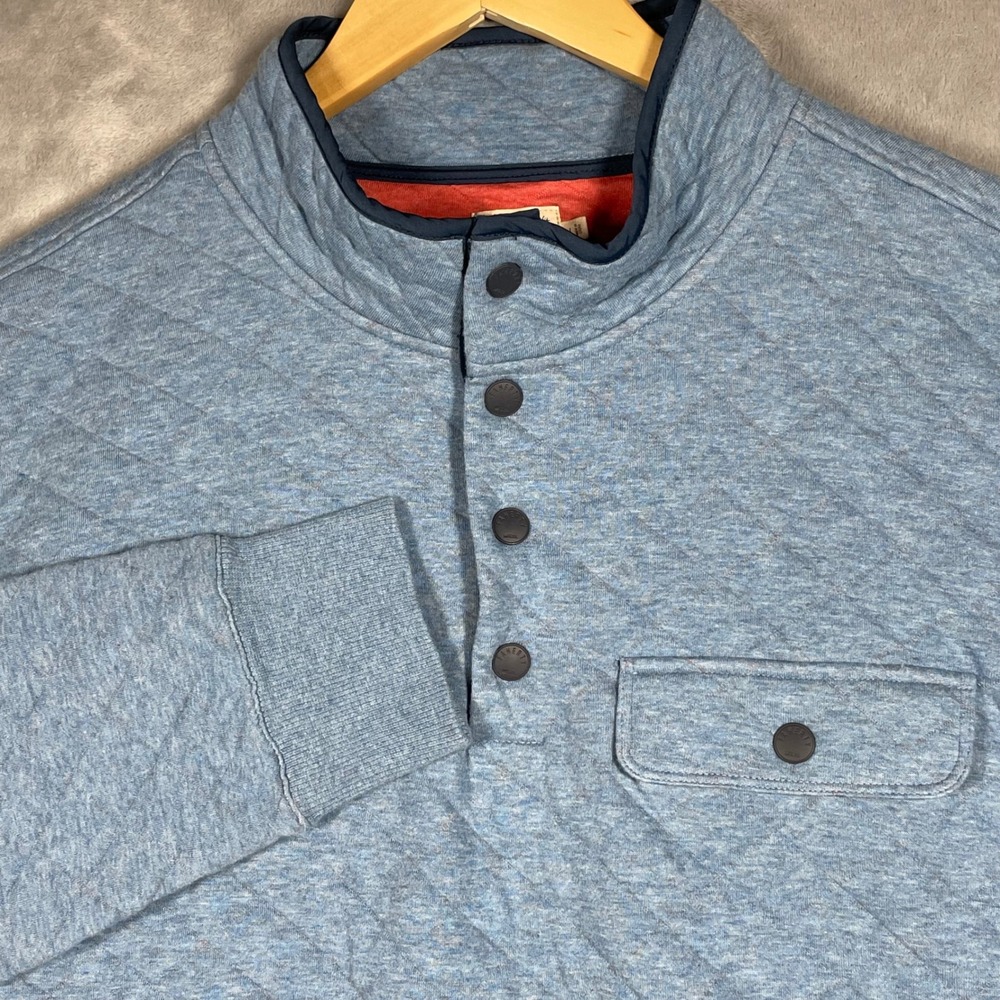 Faherty Brand Mens Epic Quilted Fleece Pullover Blue Heather Mock Neck Large